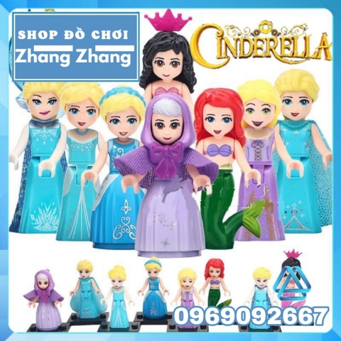 Xếp hình Lọ Lem Alana - Ariel - Cinderella - Fairy Godmother - Rapunzel - Elsa Lego Minifigures Lele F010 017