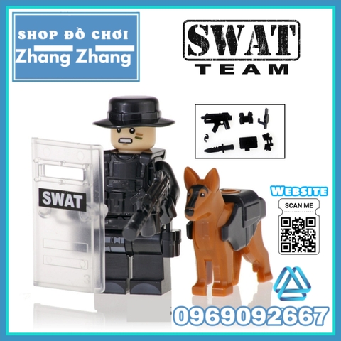 Xếp hình biệt đội SWAT đặc nhiệm và chó nghiệp vụ Lego Minifigures Kopf KF6067