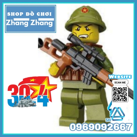 Xếp hình Bộ đội Việt Nam Việt Cộng chống Mỹ cứu nước 1975 đi kèm rất nhiều phụ kiện vũ khí Lego Minifigures DIY D71010