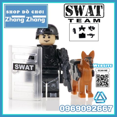 Xếp hình biệt đội SWAT đặc nhiệm và chó nghiệp vụ Lego Minifigures Kopf KF6067
