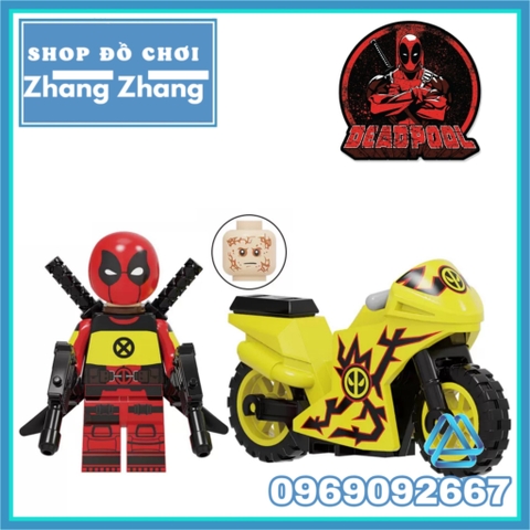 Xếp hình Deadpool Spider man siêu anh hùng Marvel tặng kèm xe motor mới nhất 2021 Lego Minifigures Kopf KF6100