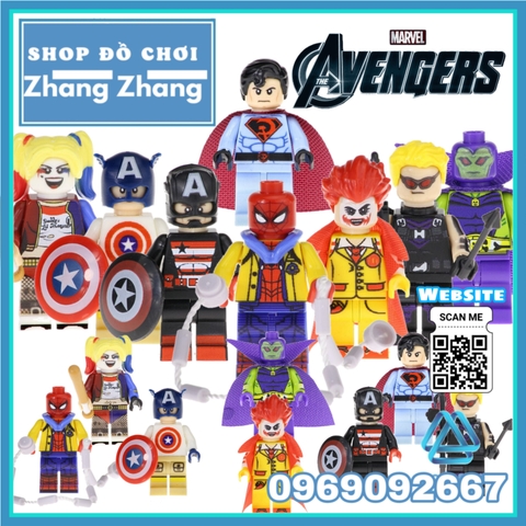 Xếp hình Spider Man Joker Harley Quinn Hawkeye UsAgent Drax Captain America Superman Red Lego Minifigures POGO PG8126