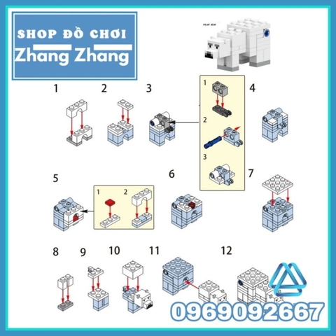 Đồ chơi xếp hình Minecraft trong Mine Blocks gồm Ghast - Polar Bear - Spider mô hình Minifigures Lele B033 040