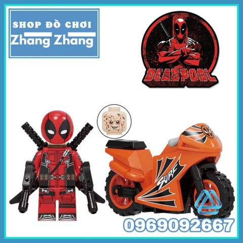 Xếp hình Deadpool Spider man siêu anh hùng Marvel tặng kèm xe motor mới nhất 2021 Lego Minifigures Kopf KF6100