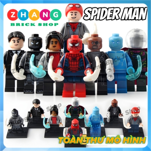Xếp hình Spider Man : Far For Home Peter Parker Mysterio Nick Fury Hydro Man Happy Hogan Lego Minifigures Koruit wm6062