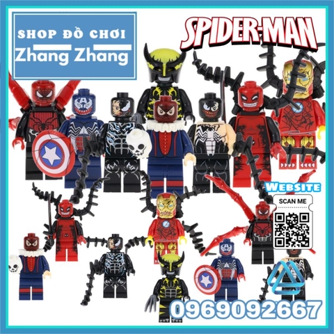 Đồ chơi xếp hình người nhện Spider man gồm Symbiote - Venom - Iron man - Deadpool - Wolverine Minifigures Kopf KF6054