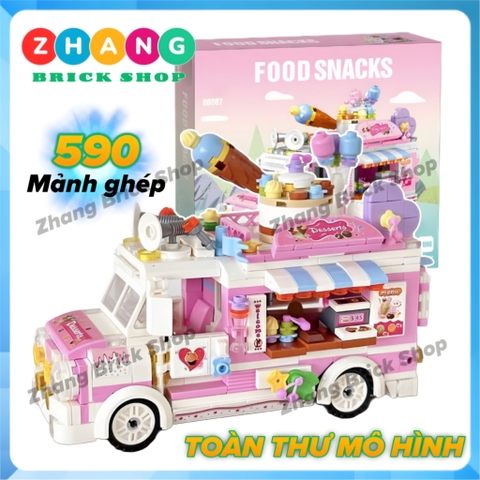 Đồ chơi lắp ghép mô hình Xe bán kem Dessert Trolleybus 590 hình quà tặng trang trí bánh sinh nhật Minifigures Zhegao 00887