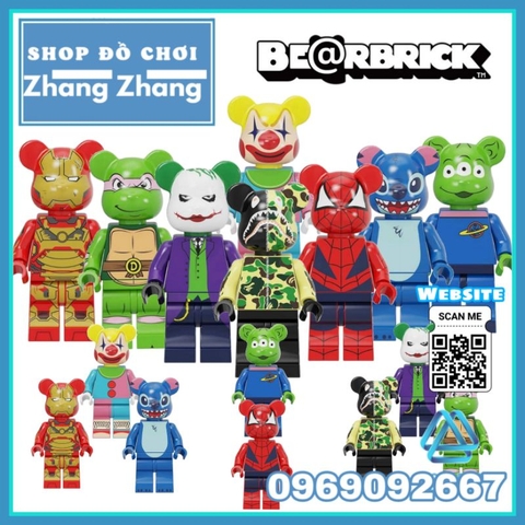 Đồ chơi xếp hình Bearbrick Gấu bụng phệ Spider-Man - Joker - Stitch - Bape - Iron man Minifigures Kopf BLX3033