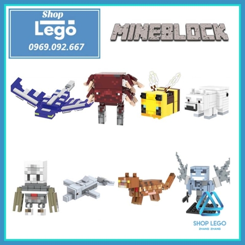 Xếp hình Minecraft gồm Phantom - Strider - Bee - Polar Bear - Agent - Dolphin - Cat - Vex Lego Minifigures Xinh X0301