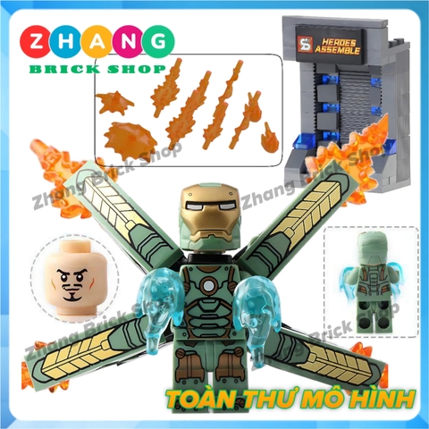 [129 hình] Xếp hình Người sắt Iron man Tủ trưng bày giáp Full Tủ + Hiệu ứng + Cánh) Lego Minifigures SY Sy1169