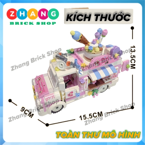 Đồ chơi lắp ghép mô hình Xe bán kem Dessert Trolleybus 590 hình quà tặng trang trí bánh sinh nhật Minifigures Zhegao 00887