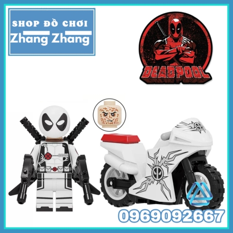 Xếp hình Deadpool Spider man siêu anh hùng Marvel tặng kèm xe motor mới nhất 2021 Lego Minifigures Kopf KF6100