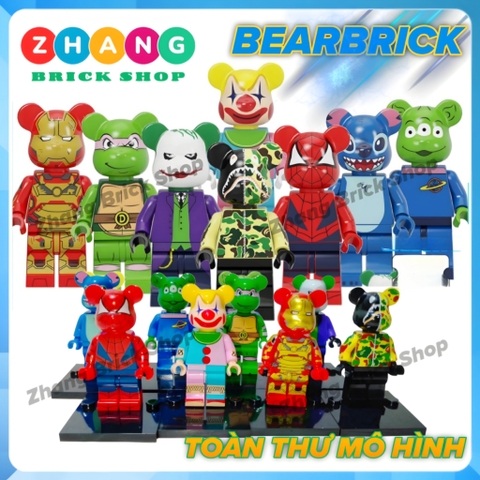 Đồ chơi xếp hình Bearbrick Gấu bụng phệ Spider-Man - Joker - Stitch - Bape - Iron man Minifigures Kopf BLX3033