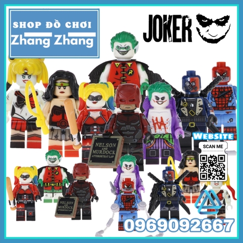 Xếp hình Dare Devil Deadshot Harley Quinn Robin Spider man Wonder Woman Joker Lego Minifigures POGO pg8196