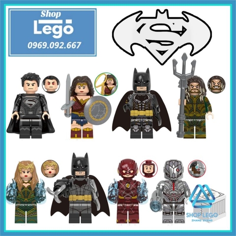 Xếp hình siêu anh hùng Superman - Wonder Woman - Batman - Aquaman - Mera - Flash - Cyborg Lego Minifigures Xinh X0312
