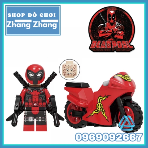 Xếp hình Deadpool Spider man siêu anh hùng Marvel tặng kèm xe motor mới nhất 2021 Lego Minifigures Kopf KF6100