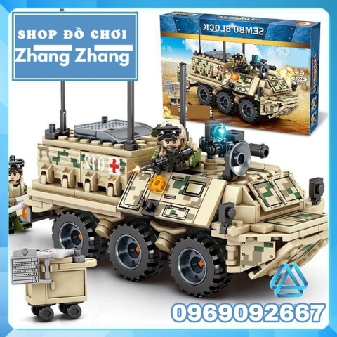 Đồ chơi Xếp hình Xe quân sự cứu thương quân y quân đội bọc thép Minifigures Sembo Block SD105561
