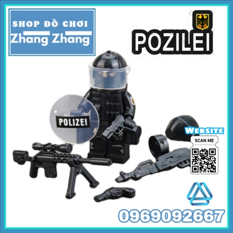 Xếp hình Polizei đặc nhiệm phản ứng nhanh Cảnh sát Đức đầy đủ vũ khí phụ kiện Lego Minifigures Tbstoys Tbs47-52