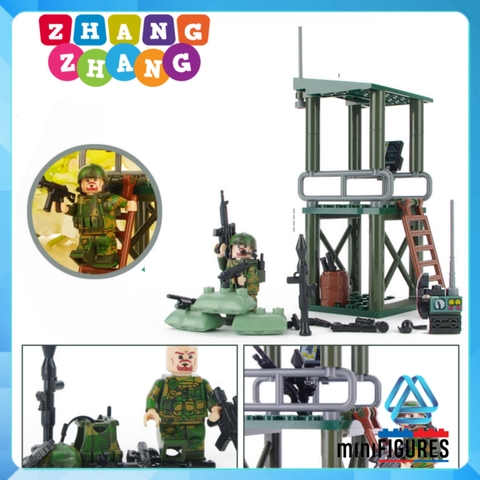 Xếp hình Doanh trại quân đội dã chiến đầy đủ vũ khí bộ binh rừng Lego Minifigures Gudi 8009