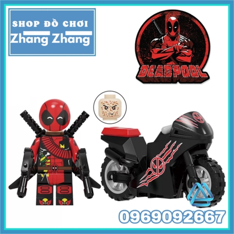 Xếp hình Deadpool Spider man siêu anh hùng Marvel tặng kèm xe motor mới nhất 2021 Lego Minifigures Kopf KF6100