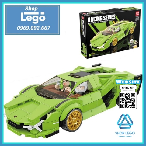 Xếp hình siêu xe Ferrari 488GTB gồm 368 hình tặng kèm 2 nhân vật Lego Minifigures Quanguan 100140