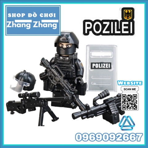 Xếp hình Polizei đặc nhiệm phản ứng nhanh Cảnh sát Đức đầy đủ vũ khí phụ kiện Lego Minifigures Tbstoys Tbs47-52