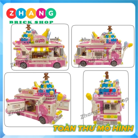 Xếp hình Xe bán bánh sinh nhật Cake Car Bus có hộp đầy đủ 608 hình cho bé Lego Minifigures Zhegao 00889