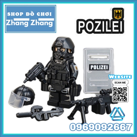 Xếp hình Polizei đặc nhiệm phản ứng nhanh Cảnh sát Đức đầy đủ vũ khí phụ kiện Lego Minifigures Tbstoys Tbs47-52