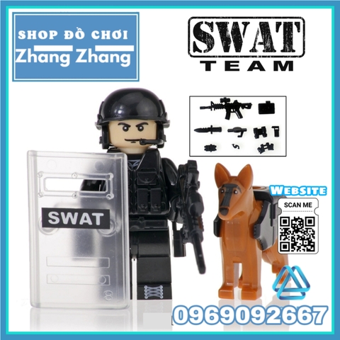 Xếp hình biệt đội SWAT đặc nhiệm và chó nghiệp vụ Lego Minifigures Kopf KF6067