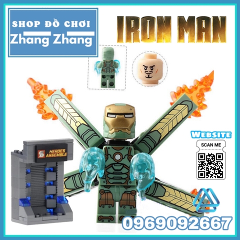 [129 hình] Xếp hình Người sắt Iron man Tủ trưng bày giáp Full Tủ + Hiệu ứng + Cánh) Lego Minifigures SY Sy1169