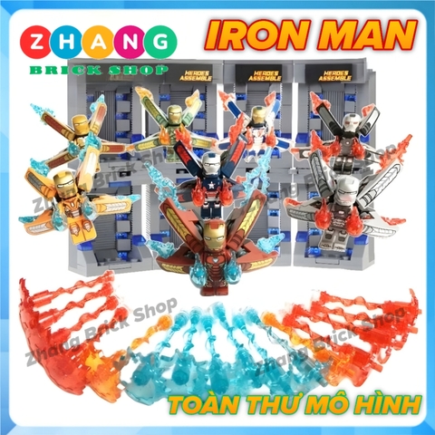 [129 hình] Xếp hình Người sắt Iron man Tủ trưng bày giáp Full Tủ + Hiệu ứng + Cánh) Lego Minifigures SY Sy1169