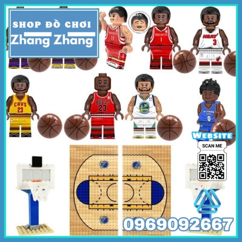 Xếp hình sân bóng rổ 1 : 1 giải bóng rổ nhà nghề NBA mới nhất Lego Minifigures Basketball tặng bảng rổ