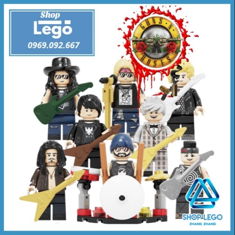 Xếp hình ban nhạc Guns N' Roses huyền thoại thập niên 80s 90s bộ 8 nhân vật Lego Minifigures Kopf KF6105