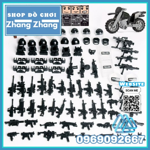 Xếp hình Polizei đặc nhiệm phản ứng nhanh Cảnh sát Đức đầy đủ vũ khí phụ kiện Lego Minifigures Tbstoys Tbs47-52