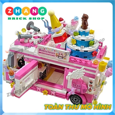 Xếp hình Xe bán bánh sinh nhật Cake Car Bus có hộp đầy đủ 608 hình cho bé Lego Minifigures Zhegao 00889