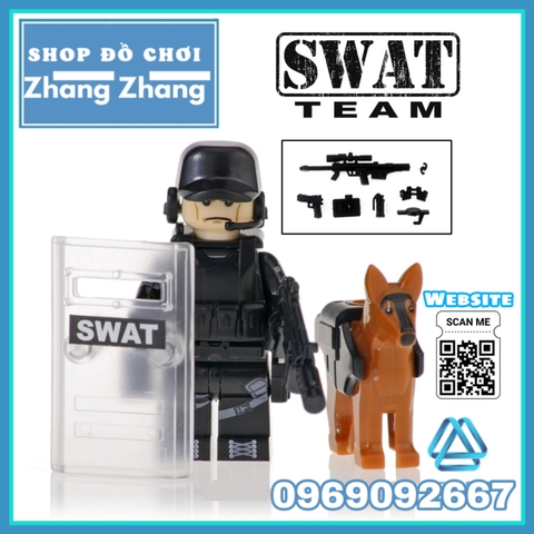 Xếp hình biệt đội SWAT đặc nhiệm và chó nghiệp vụ Lego Minifigures Kopf KF6067