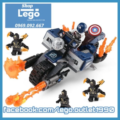 [187 hình] Xếp hình Captain America lái mô tô đại chiến Outrider Lego Minifigures SY Lepin 07119