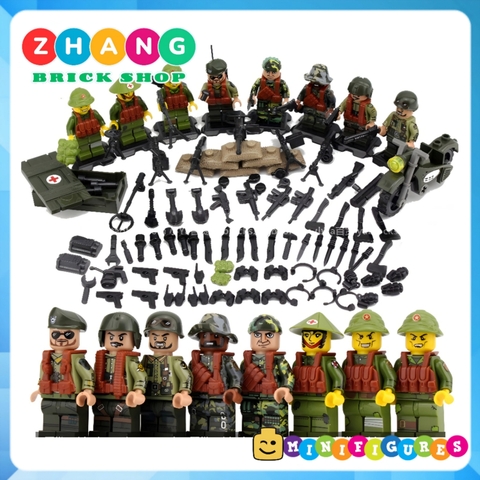 Xếp hình Bộ đội Việt Nam Việt Cộng chống Mỹ cứu nước 1975 đi kèm rất nhiều phụ kiện vũ khí Lego Minifigures DIY D71010