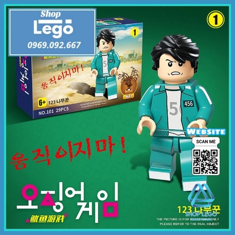 Xếp hình mô hình Trò chơi con mực Squid Game gồm Gi Hoon - Oh Il Nam - Sae Byuk - Ali Lego Minifigures QG101
