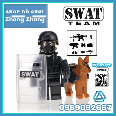 Xếp hình biệt đội SWAT đặc nhiệm và chó nghiệp vụ Lego Minifigures Kopf KF6067