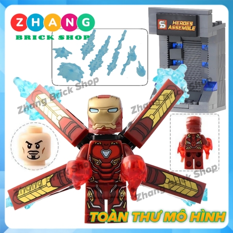 [129 hình] Xếp hình Người sắt Iron man Tủ trưng bày giáp Full Tủ + Hiệu ứng + Cánh) Lego Minifigures SY Sy1169