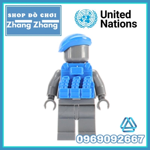 Đồ chơi xếp hình mũ và áo giáp chống đạn lực lượng gìn giữ hòa bình xanh Liên hiệp quốc U.N Minifigures POGO PGPJ4075