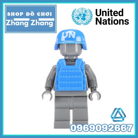 Đồ chơi xếp hình mũ và áo giáp chống đạn lực lượng gìn giữ hòa bình xanh Liên hiệp quốc U.N Minifigures POGO PGPJ4075