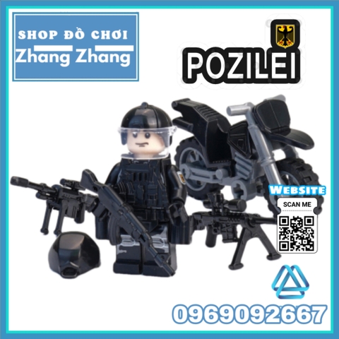Xếp hình Polizei đặc nhiệm phản ứng nhanh Cảnh sát Đức đầy đủ vũ khí phụ kiện Lego Minifigures Tbstoys Tbs47-52