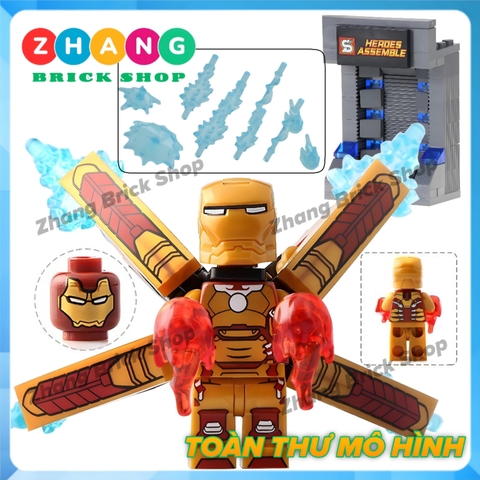 [129 hình] Xếp hình Người sắt Iron man Tủ trưng bày giáp Full Tủ + Hiệu ứng + Cánh) Lego Minifigures SY Sy1169
