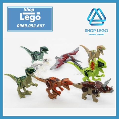 [12cm] Xếp hình Khủng long Velociraptor T-Rex Pterosaur Tyrannosaurs Triceratops Dilophosaurus Lego Minifigures YG77001