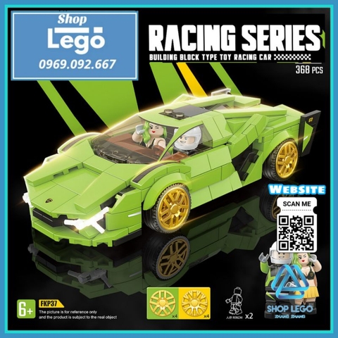 Xếp hình siêu xe Ferrari 488GTB gồm 368 hình tặng kèm 2 nhân vật Lego Minifigures Quanguan 100140