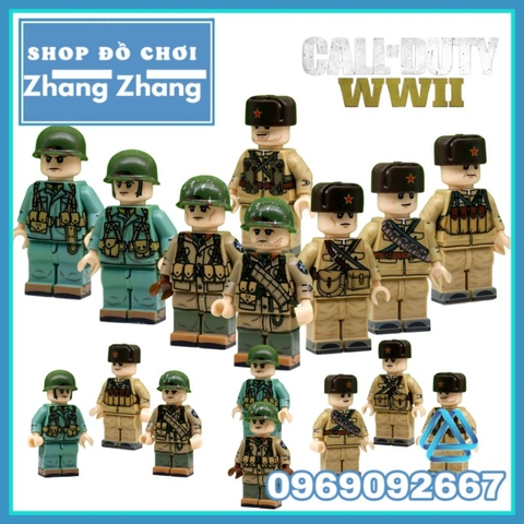 Đồ chơi xếp hình Hồng quân Liên Xô và lính Mỹ thế chiến 2 WWII Call of Duty Minifigures JC013 016 JA015 018
