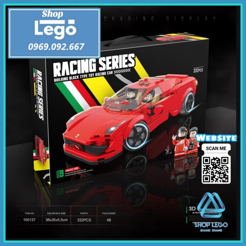 Xếp hình siêu xe Ferrari F8 Tributo gồm 332 mảnh Lego Minifigures Quanguan 100137