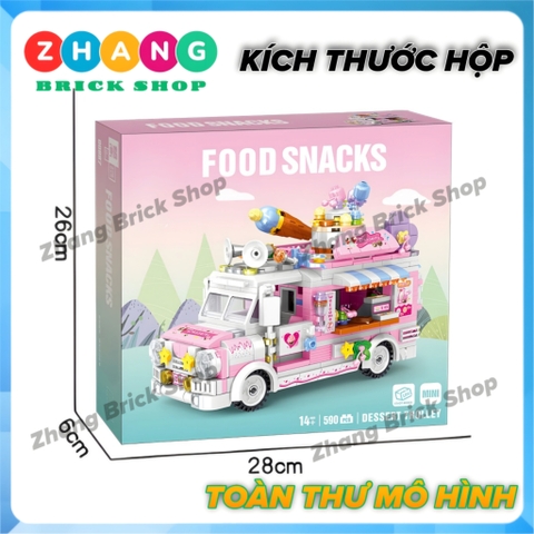 Đồ chơi lắp ghép mô hình Xe bán kem Dessert Trolleybus 590 hình quà tặng trang trí bánh sinh nhật Minifigures Zhegao 00887